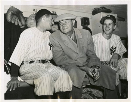 1947 Babe Ruth Day Image of Ruth in Dugout with Yankee Manager Bucky Harris   